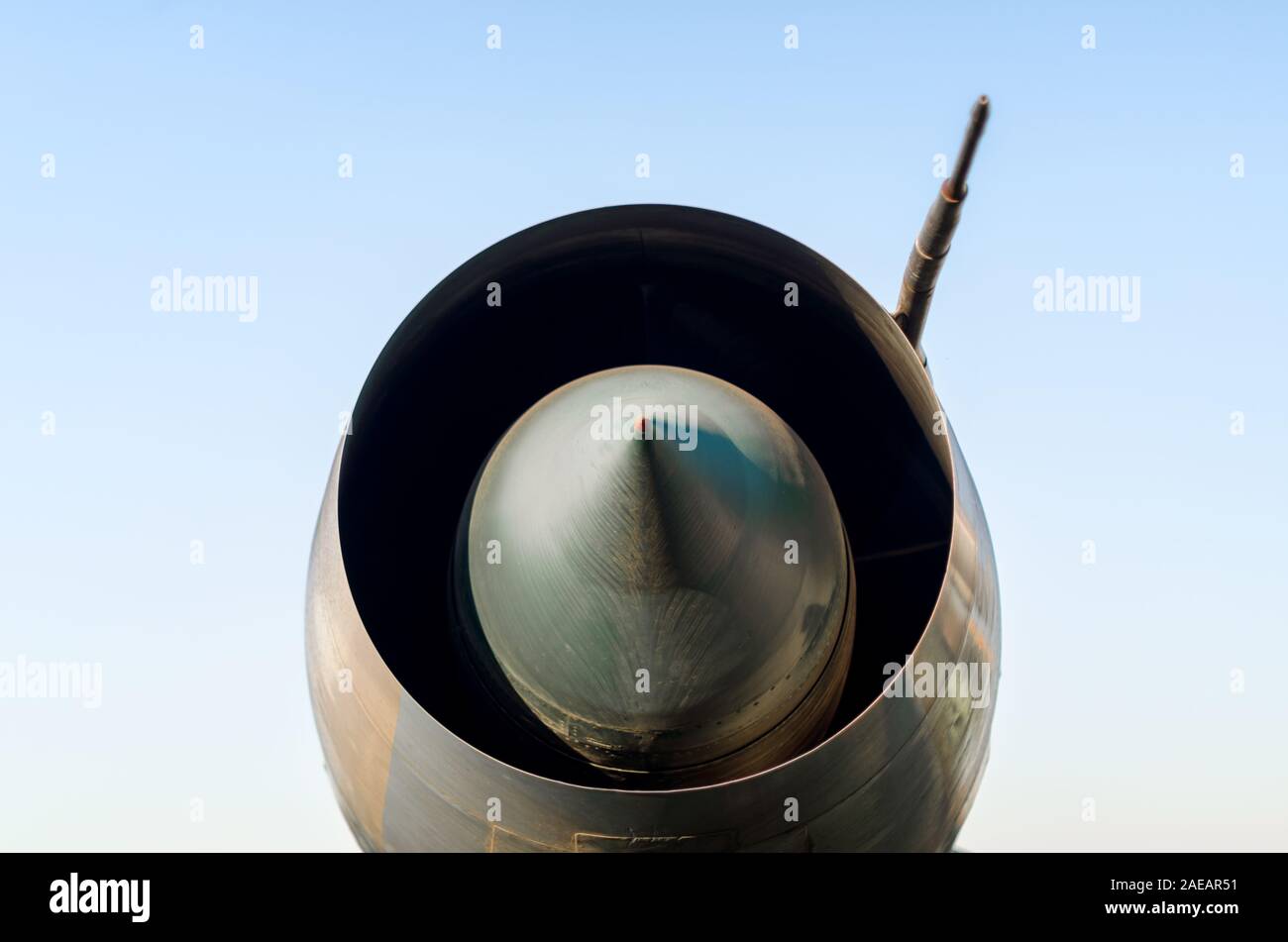 turbine old army military combat fighter aircraft isolated on blue sky ...