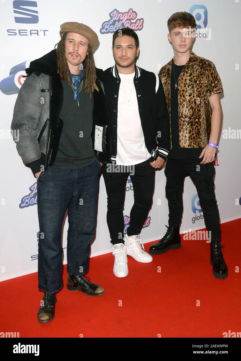 Photo Must Be Credited ©Alpha Press 078237 07/12/2019 JP Cooper aka John Paul Cooper, Jonas Blue aka Guy James Robin and HRVY aka Harvey Leigh Cantwell at Capitals Jingle Bell Ball 2019 with SEAT at the O2 in London. Stock Photo