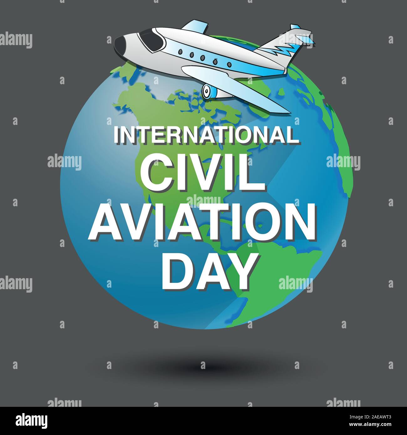International Civil Aviation Day, air plane on globe for banner or poster - Vector Illustration Stock Vector