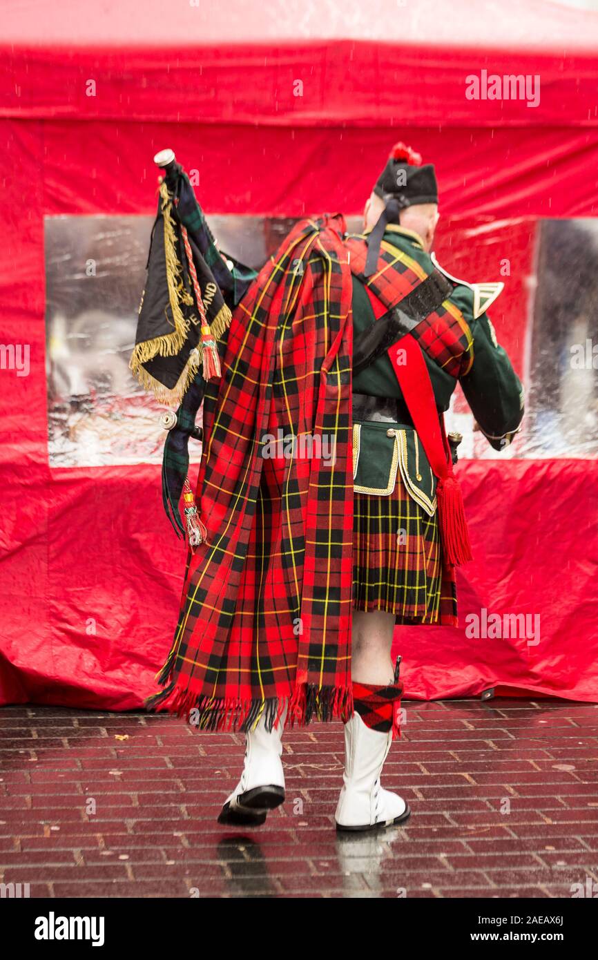 A man dressed in the national costume of Scotland. Men s skirt. On
