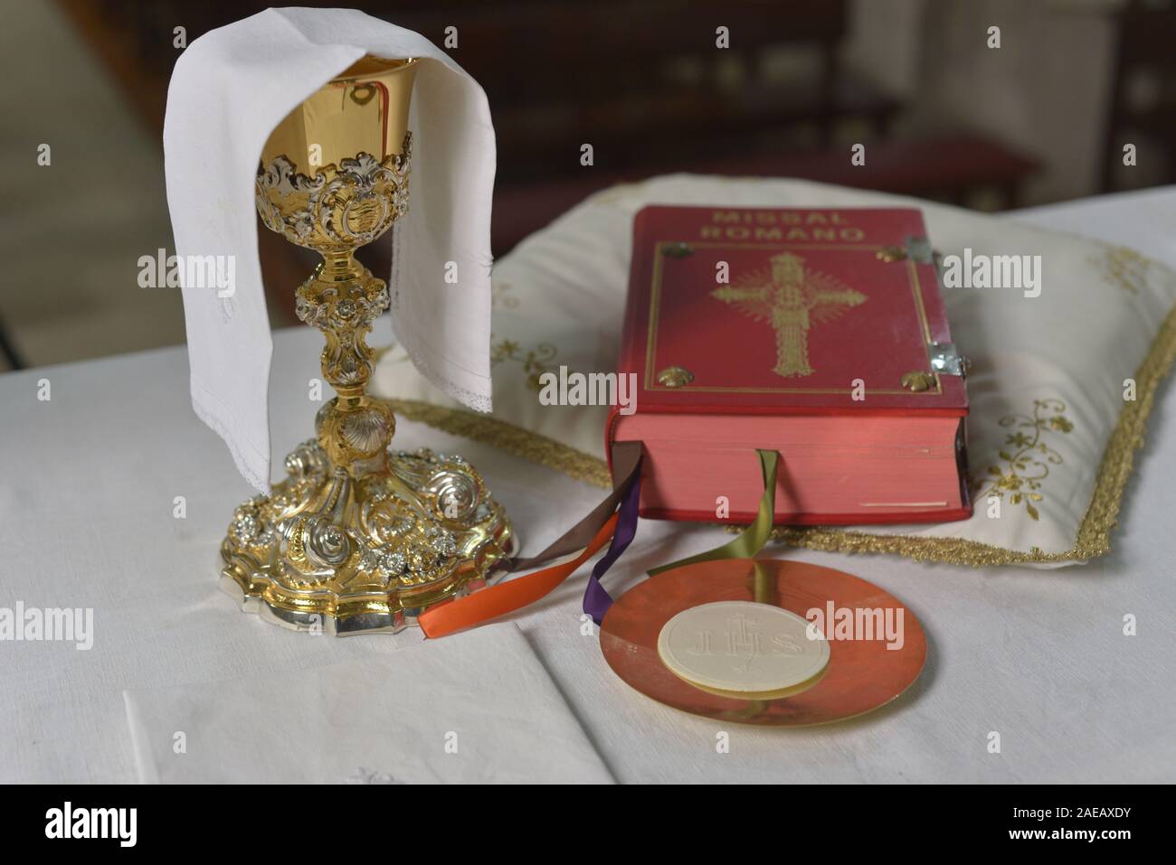 chalice for communion wine in a portuguese, catholic church Stock Photo