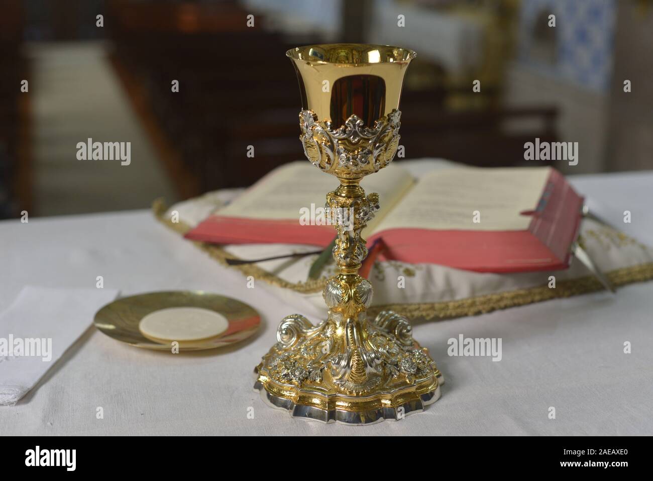 chalice for communion wine in a portuguese, catholic church Stock Photo