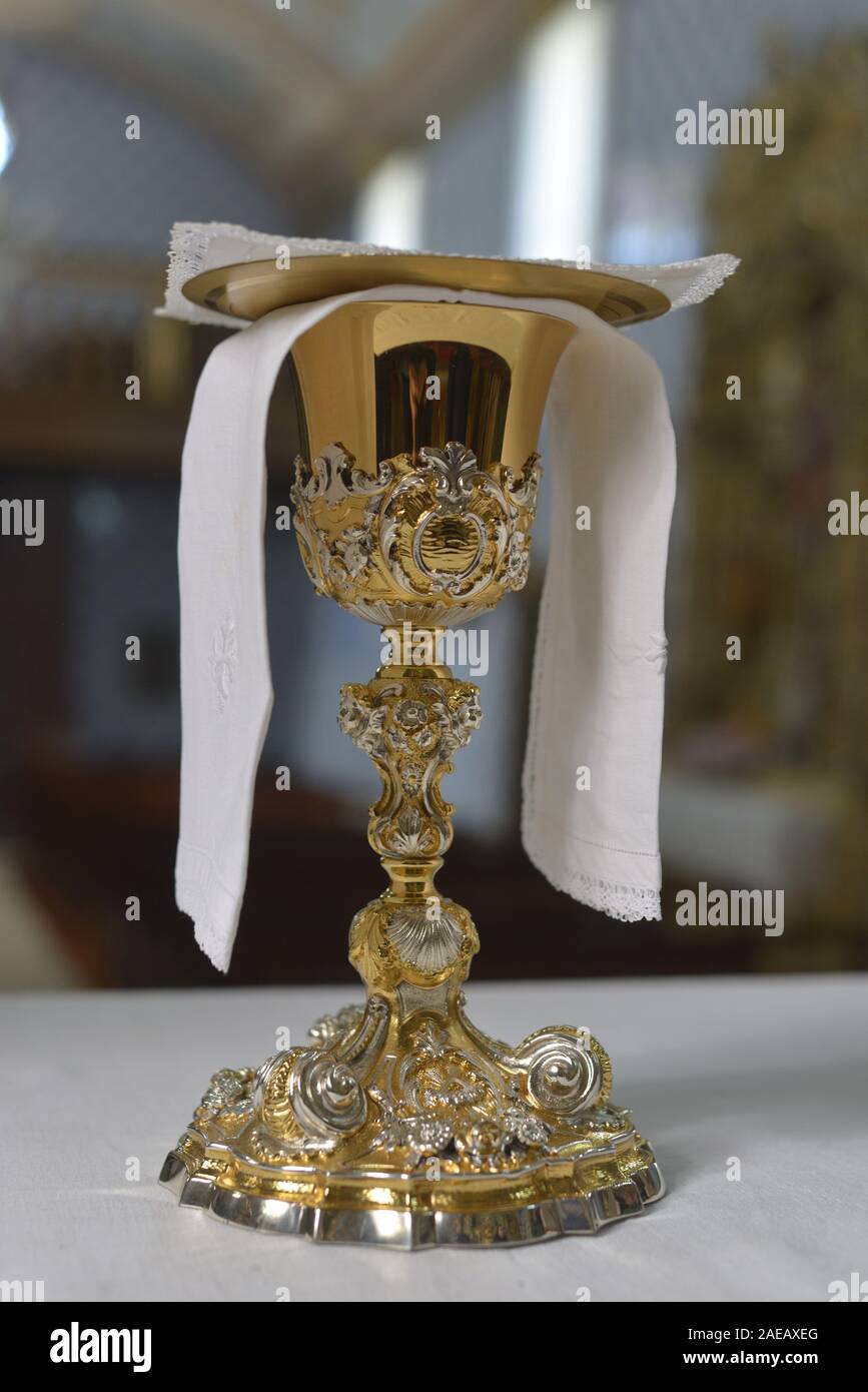 chalice for communion wine in a portuguese, catholic church Stock Photo