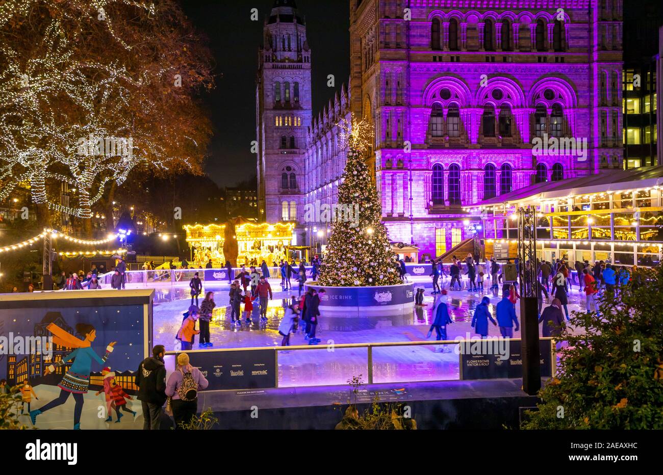 Ice rink at the Natural History Museum, Christmas season in London