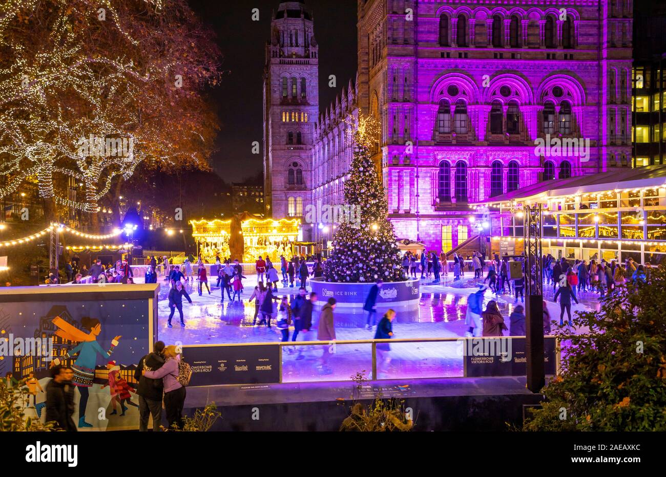 Ice rink at the Natural History Museum, Christmas season in London