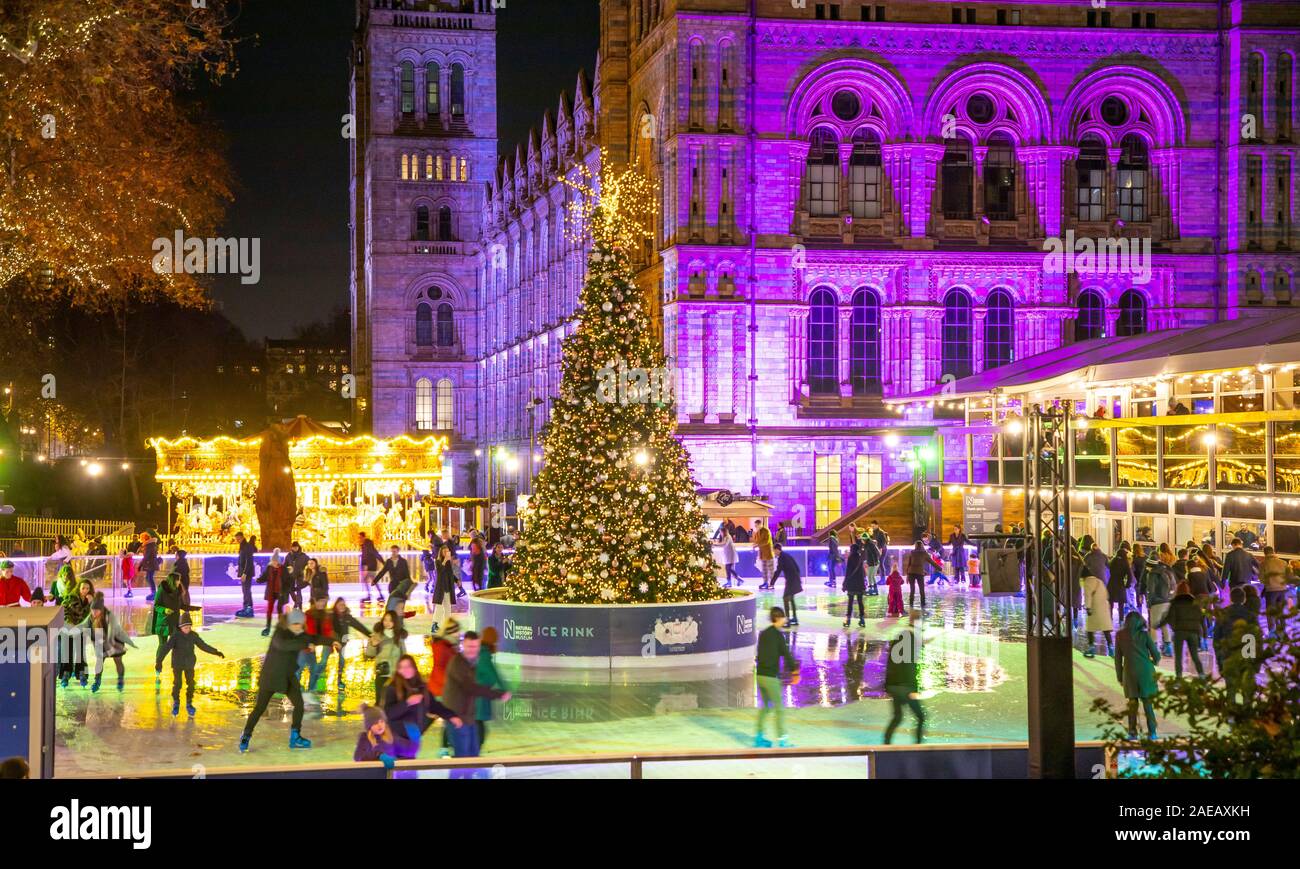 Ice rink at the Natural History Museum, Christmas season in London