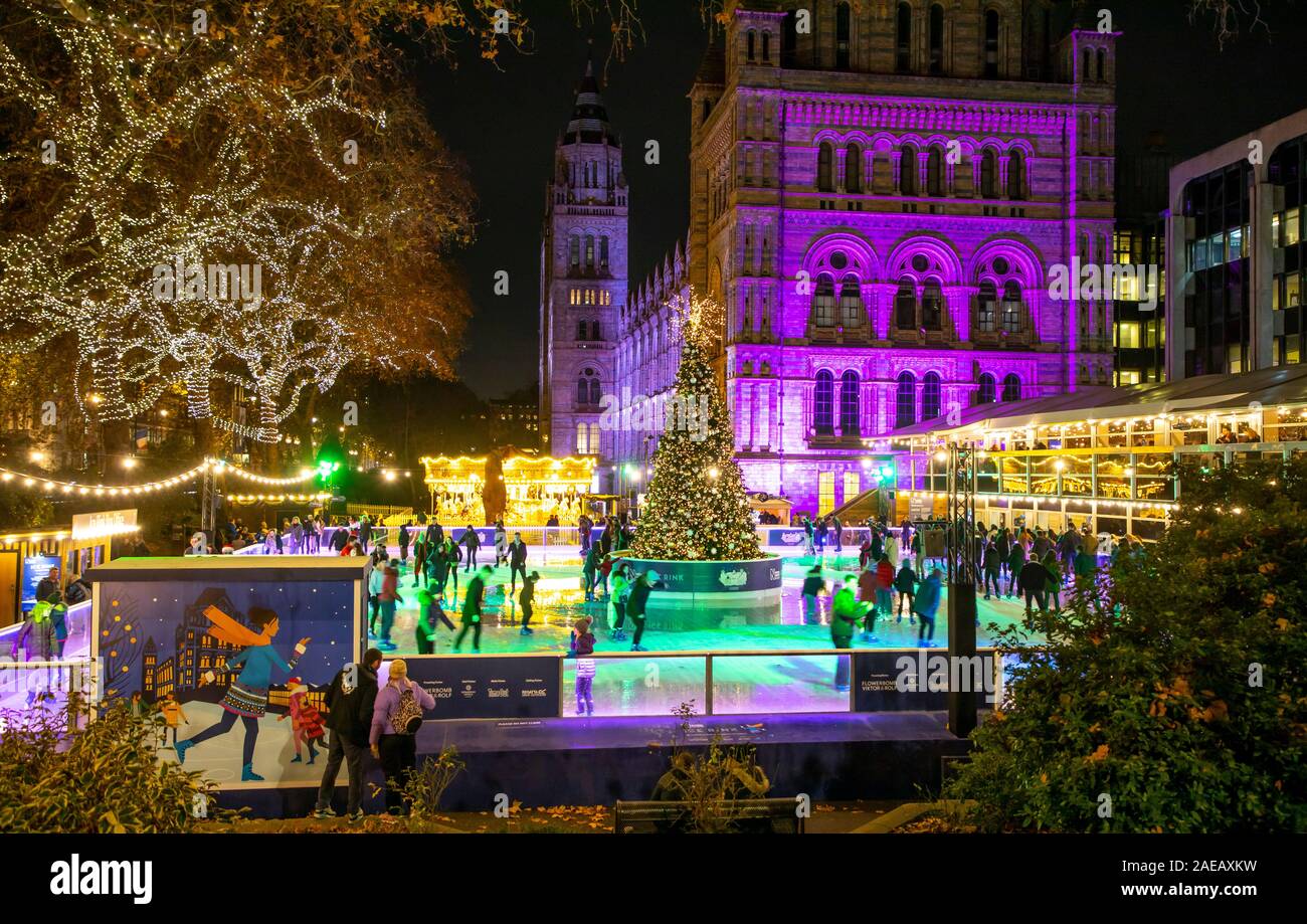 Ice rink at the Natural History Museum, Christmas season in London