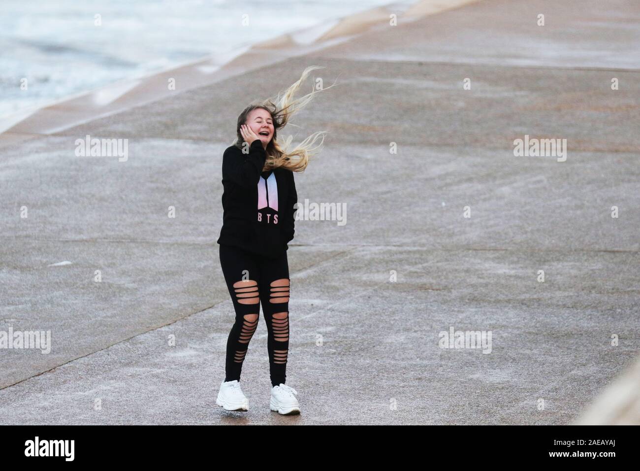 Blackpool, UK. 08th Dec, 2019. UK Weather; Wet and very windy start to the day in Blackpool as