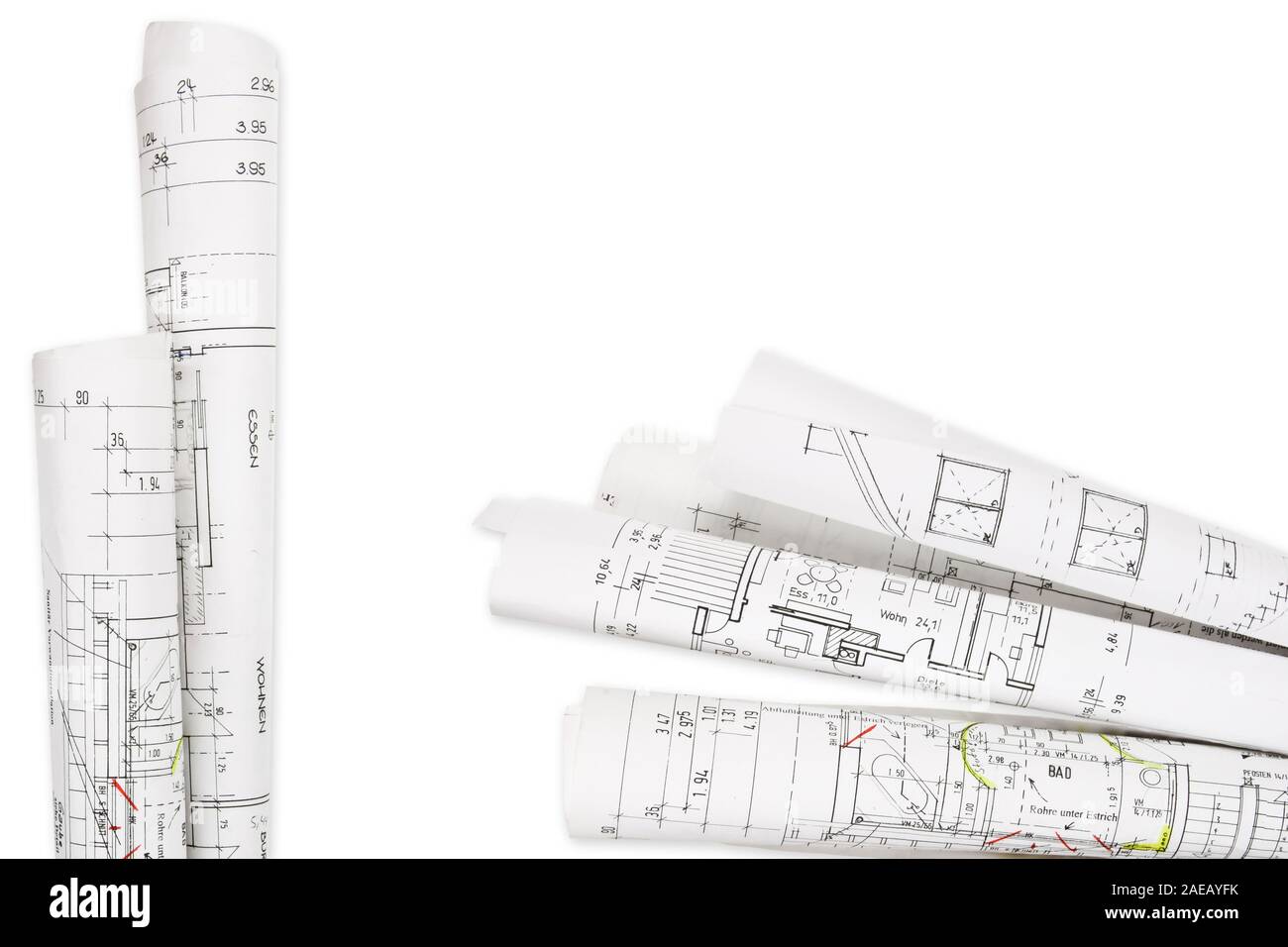 Several blueprints by the architect Stock Photo