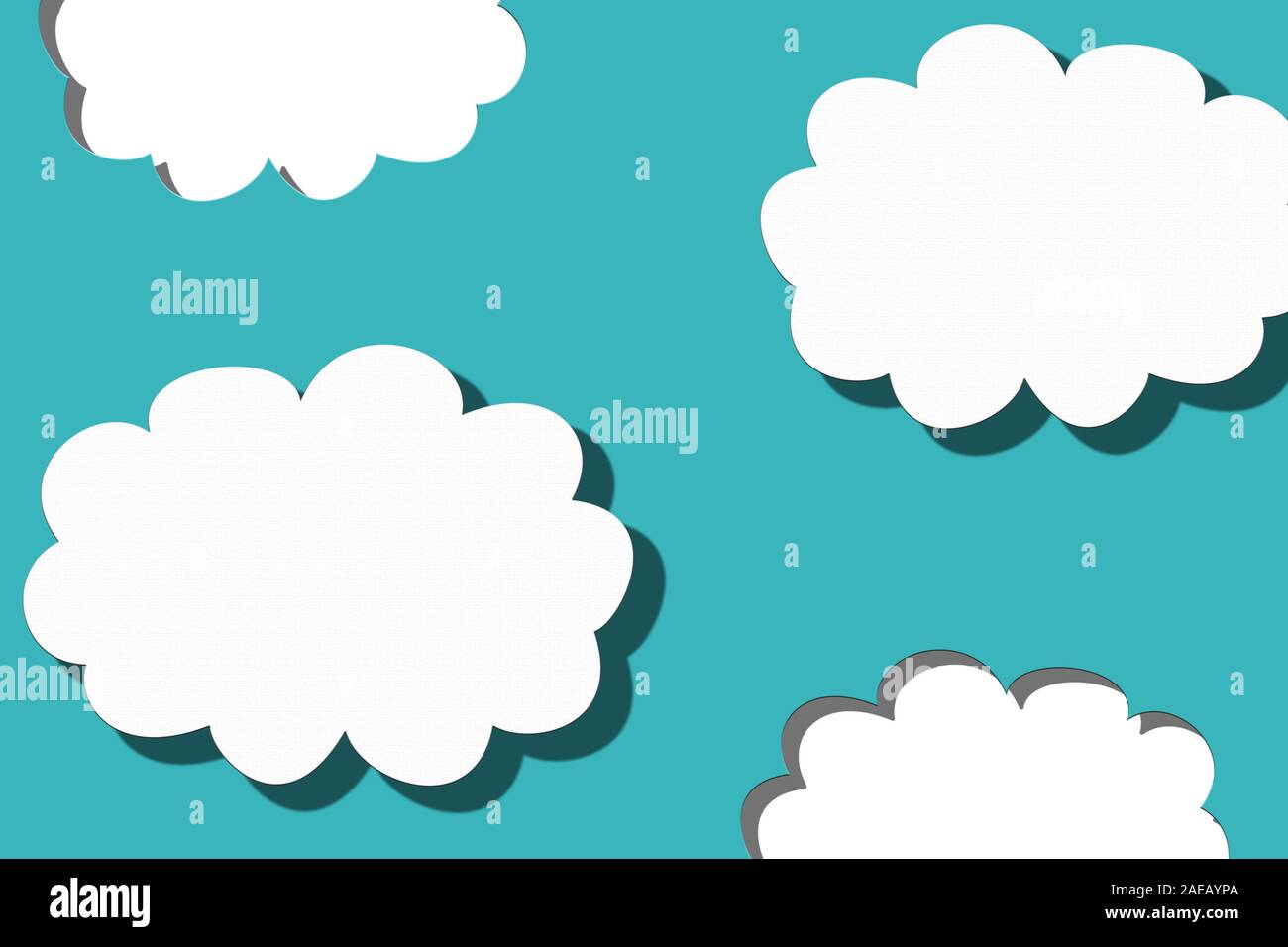 White clouds on blue sky with paper cut effect. Perspective 3D view ...