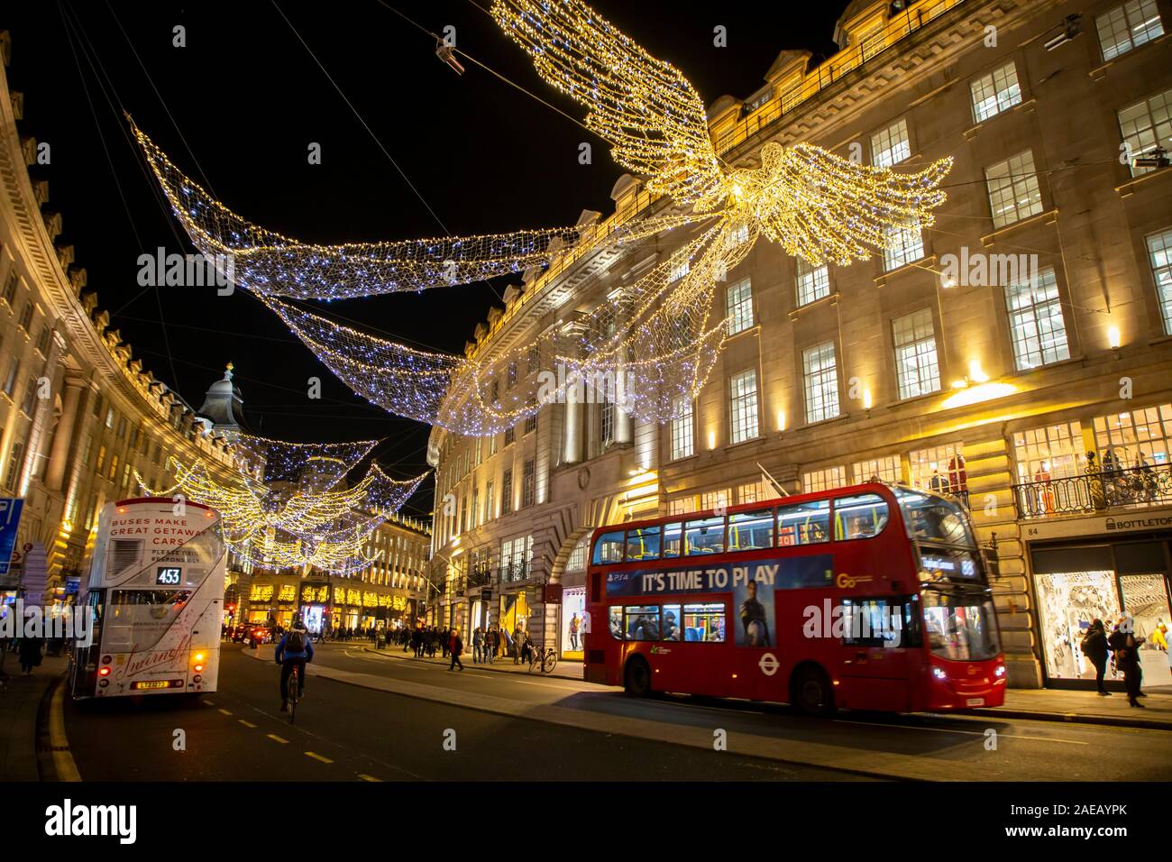 London, at Christmas time, shopping street Regent Street, light decoration, Stock Photo