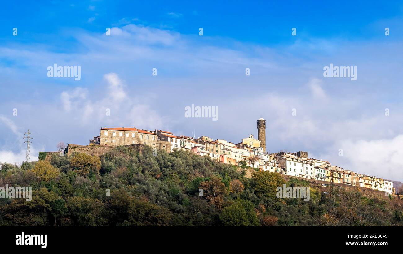 Caprigliola near Aulla, Massa Carrara, Italy, medieval hilltop village in autumn sunshine. Lunigiana. Stock Photo