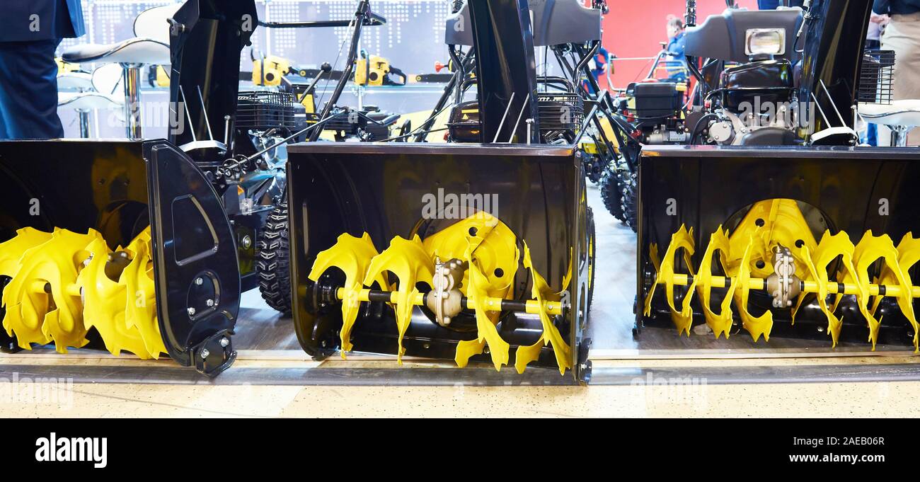 Snow blowers in the shop Stock Photo Alamy