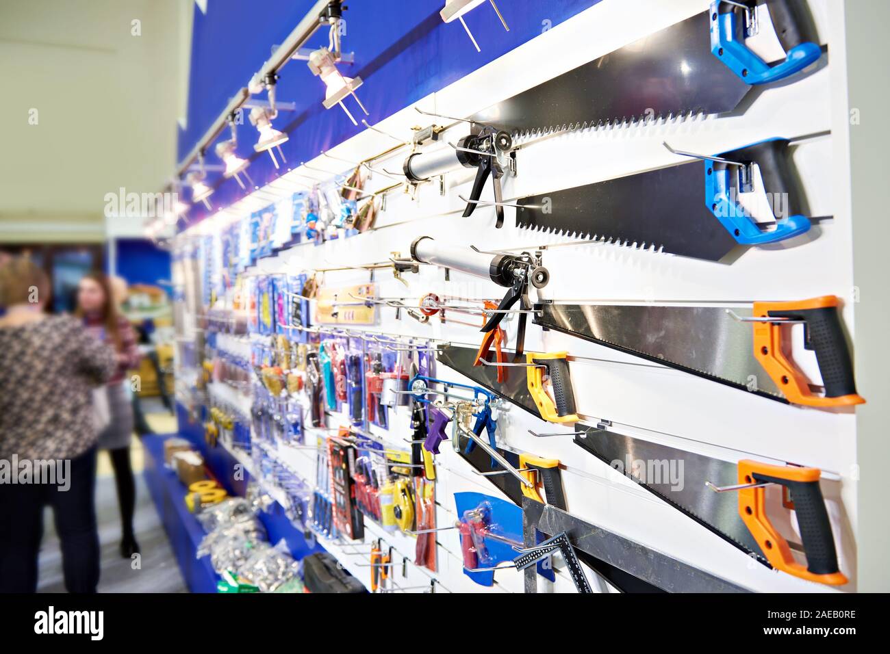 Hand saws in a construction tool shop Stock Photo Alamy