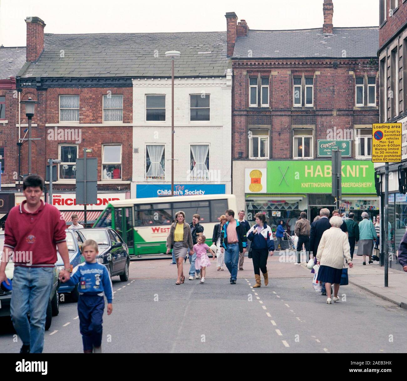 Street scene on Market Street in Wakefield City Centre, West Yorkshire, Northern England, UK, in 1991 Stock Photo