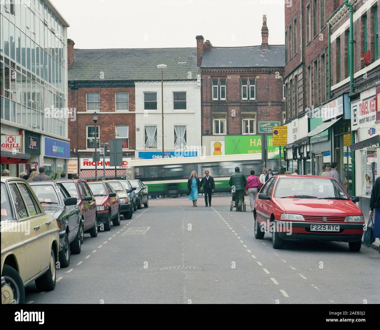 Street scene on Market Street in Wakefield City Centre, West Yorkshire, Northern England, UK, in 1991 Stock Photo