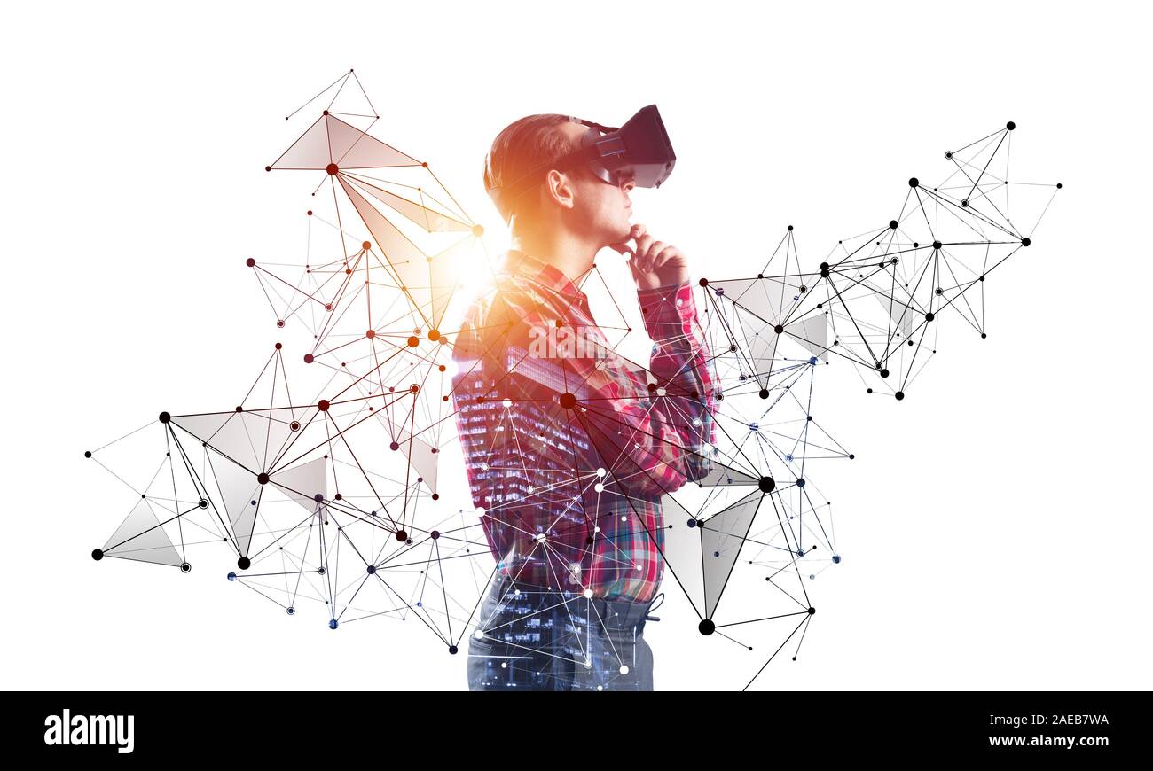 Young scientist wearing VR goggles Stock Photo