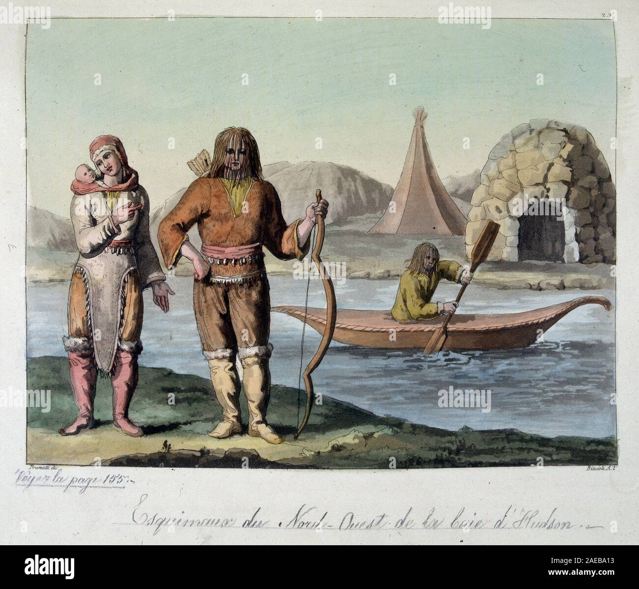 Esquimaux du nord ouest de la baie d'Hudson - in 'Le costume ancien et moderne' par Ferrario, ed. Milan, 1819-20 Stock Photo