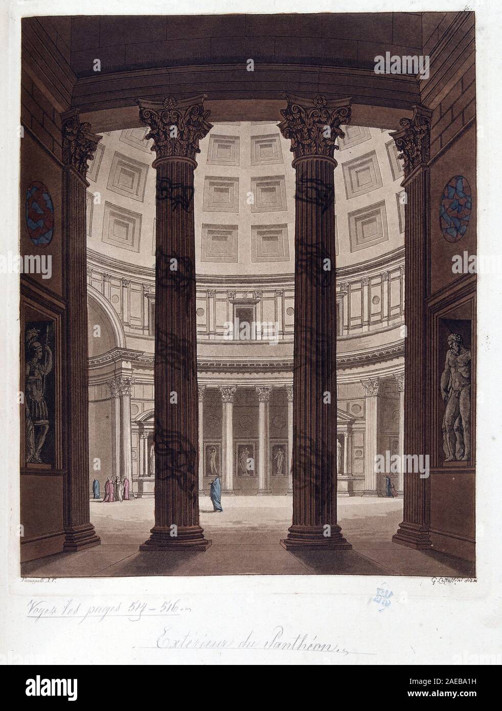 Interior of the Pantheon of Rome - Interieur du Pantheon de Rome dans l'antiquite romaine - in 'Le Costume ancien et moderne', par le docteur Jules Fe Stock Photo