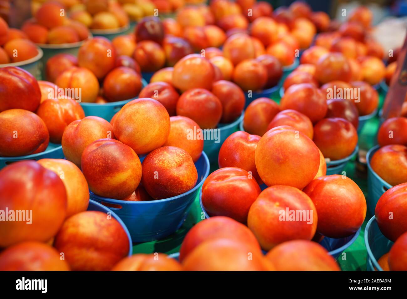 Organic fruits in local organic farmers market Stock Photo