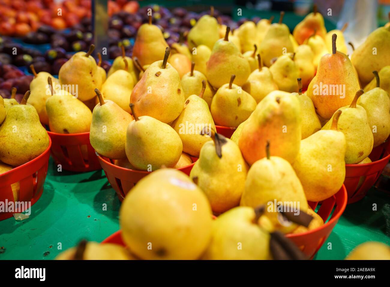 Organic fruits in local organic farmers market Stock Photo