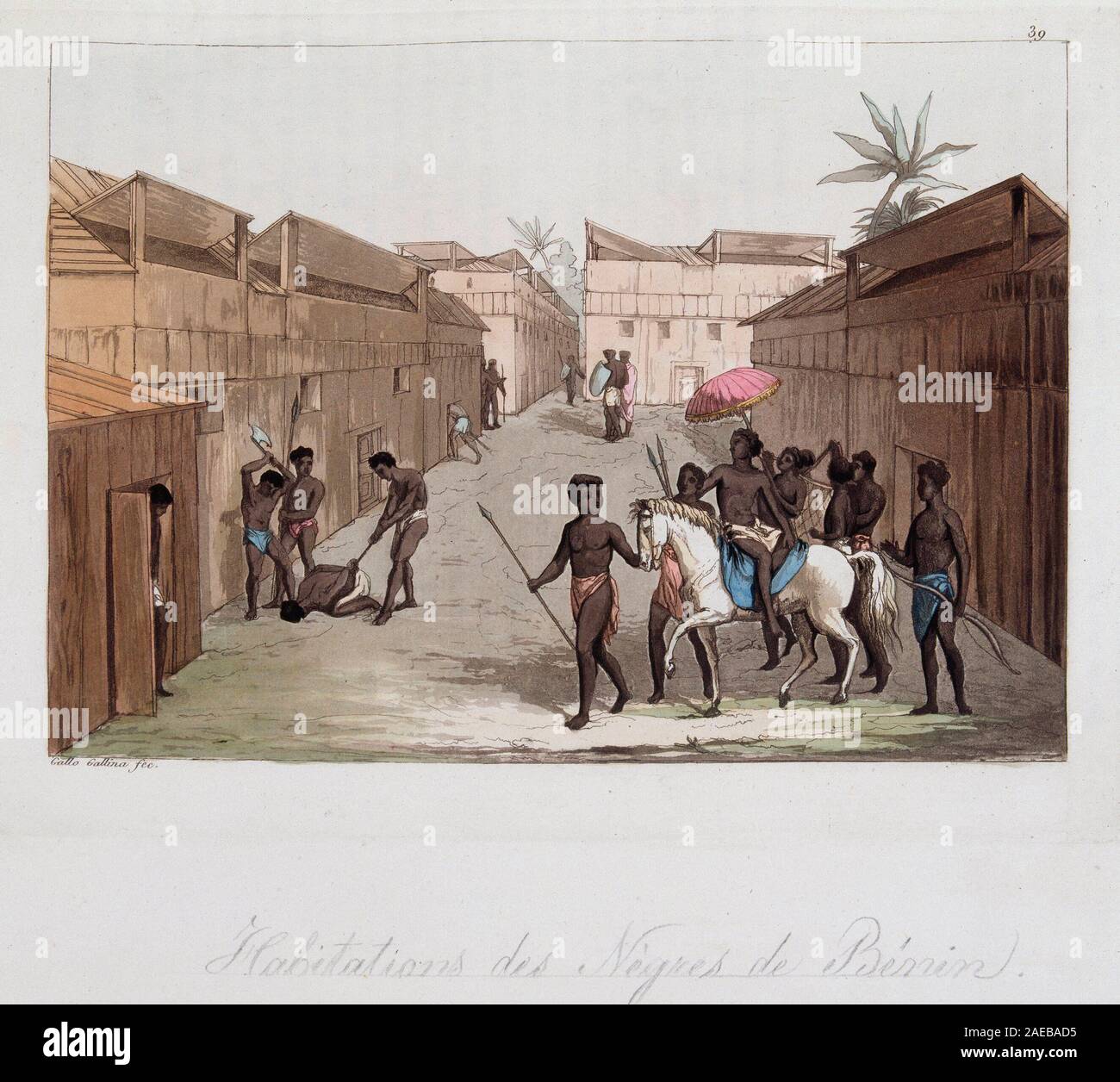 Habitation des negres du Benin (ancien Dahomey) (scene de rue) - in 'Le costume ancien et moderne' par Ferrario, ed Milan, 1819-20 ©/ Stock Photo
