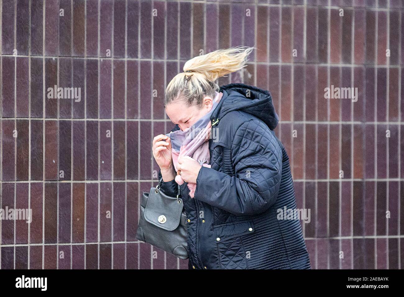 Blackpool, UK. 08th Dec, 2019. Wet and very windy start to the day in Blackpool as Met Office
