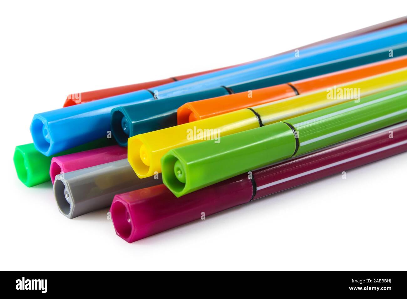 Several multicolored markers isolated on white background Stock Photo