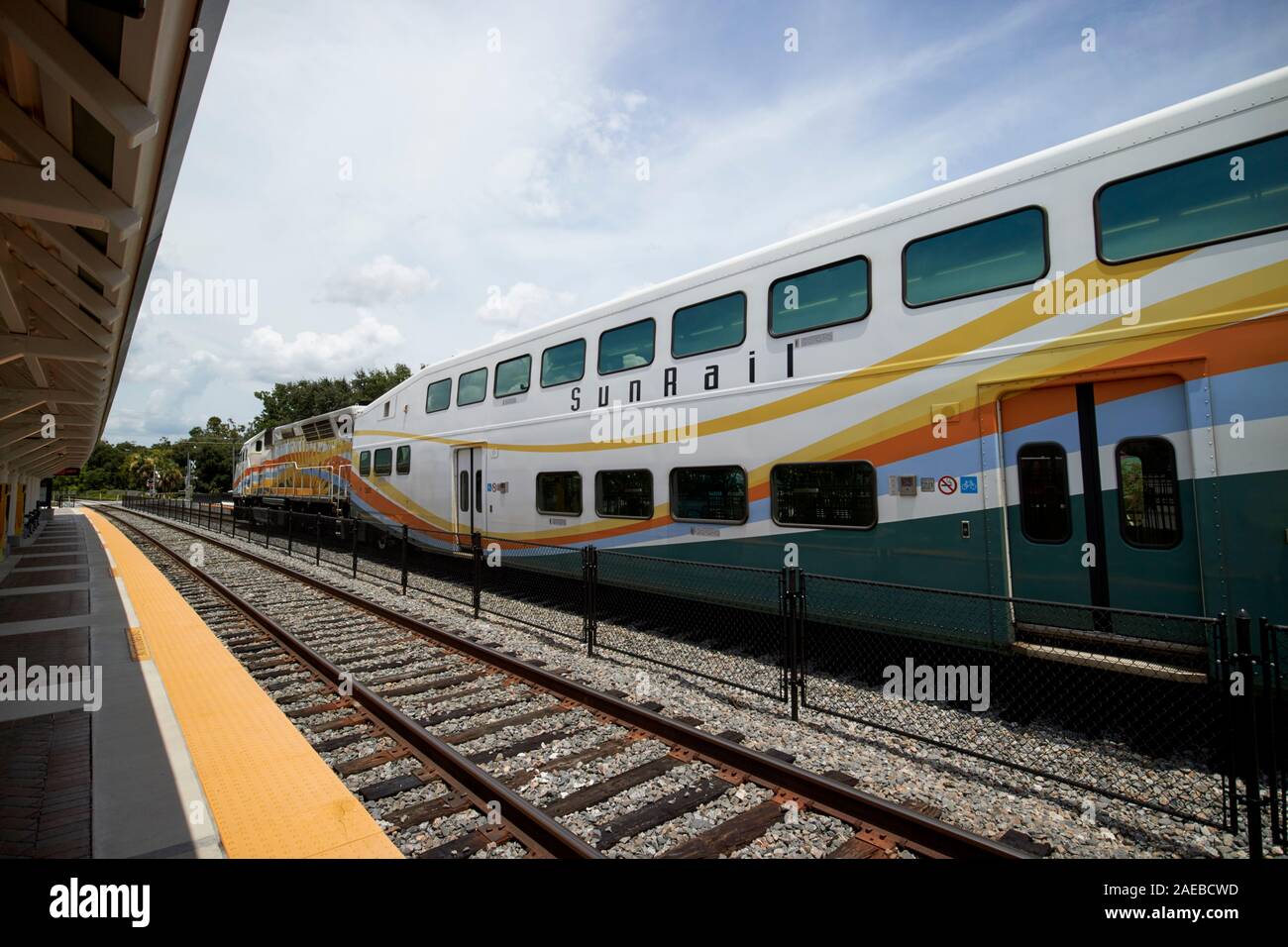 sunrail double deck passenger train at kissimmee station railway