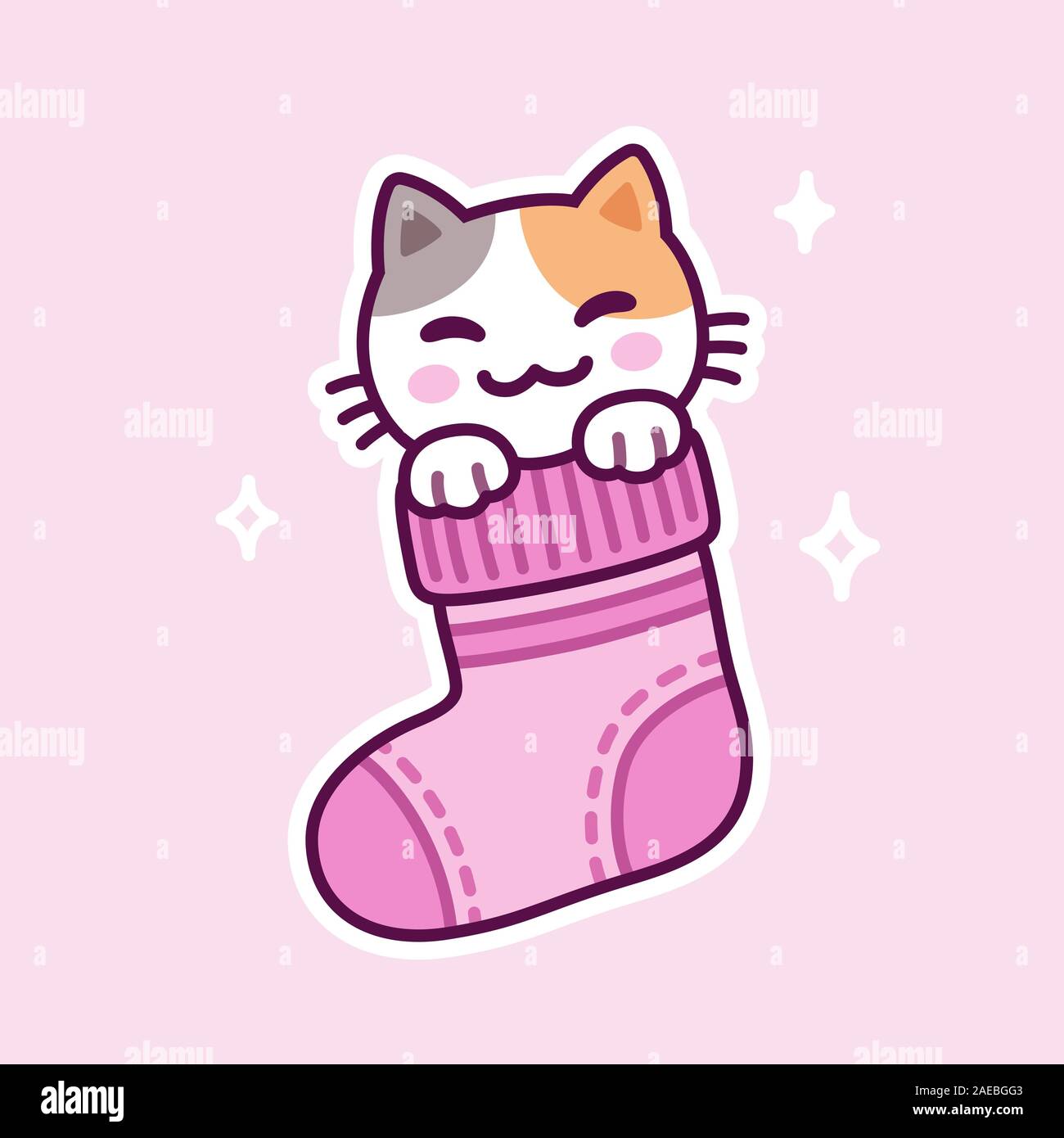 Cute cartoon drawing of cat in sock. Hand drawn kawaii kitty in warm fluffy  stocking. Vector clip art illustration Stock Vector Image & Art - Alamy