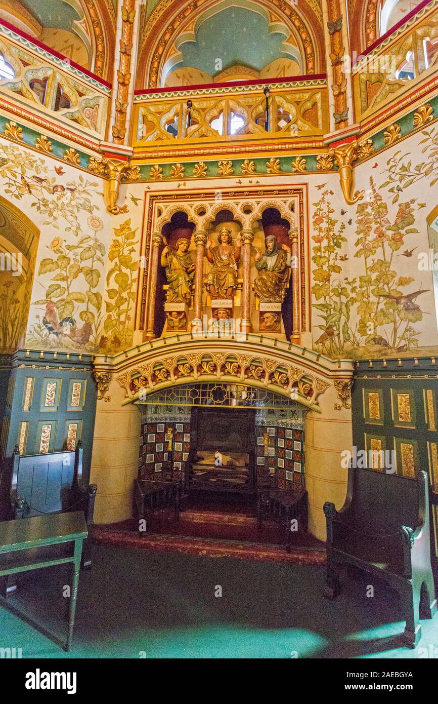 The ornate and colourful wall decorations in the octagonal Drawing Room at Castell Coch, Tongwynlais, Cardiff, Wales, UK Stock Photo