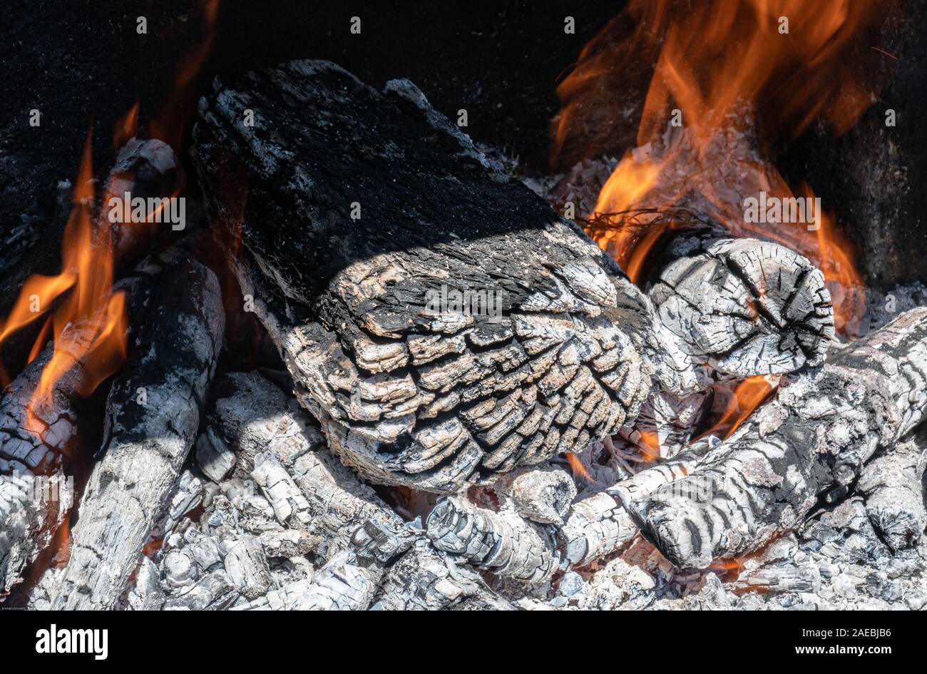 Burning charcoal, wood logs on furnace. Fire Stock Photo Alamy