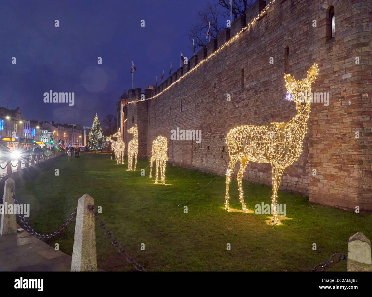 Christmas lights outside Cardiff Castle, South Wales Stock Photo Alamy