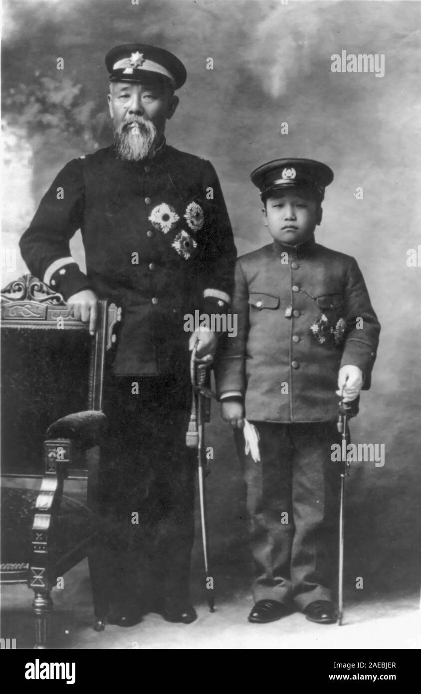 Prince Ito Hirobumi (1841-1909)  and Crown Prince Yi Un of Korea    (1897-1970)  Date c 1907, Location Library of Congress Stock Photo
