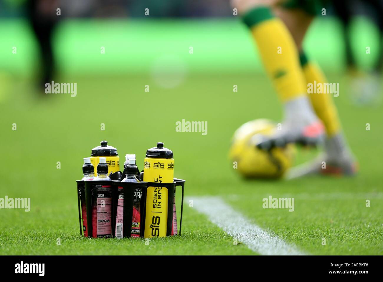 Drinks bottles on the pitch ahead of the Premier League match at Carrow  Road, Norwich Stock Photo - Alamy