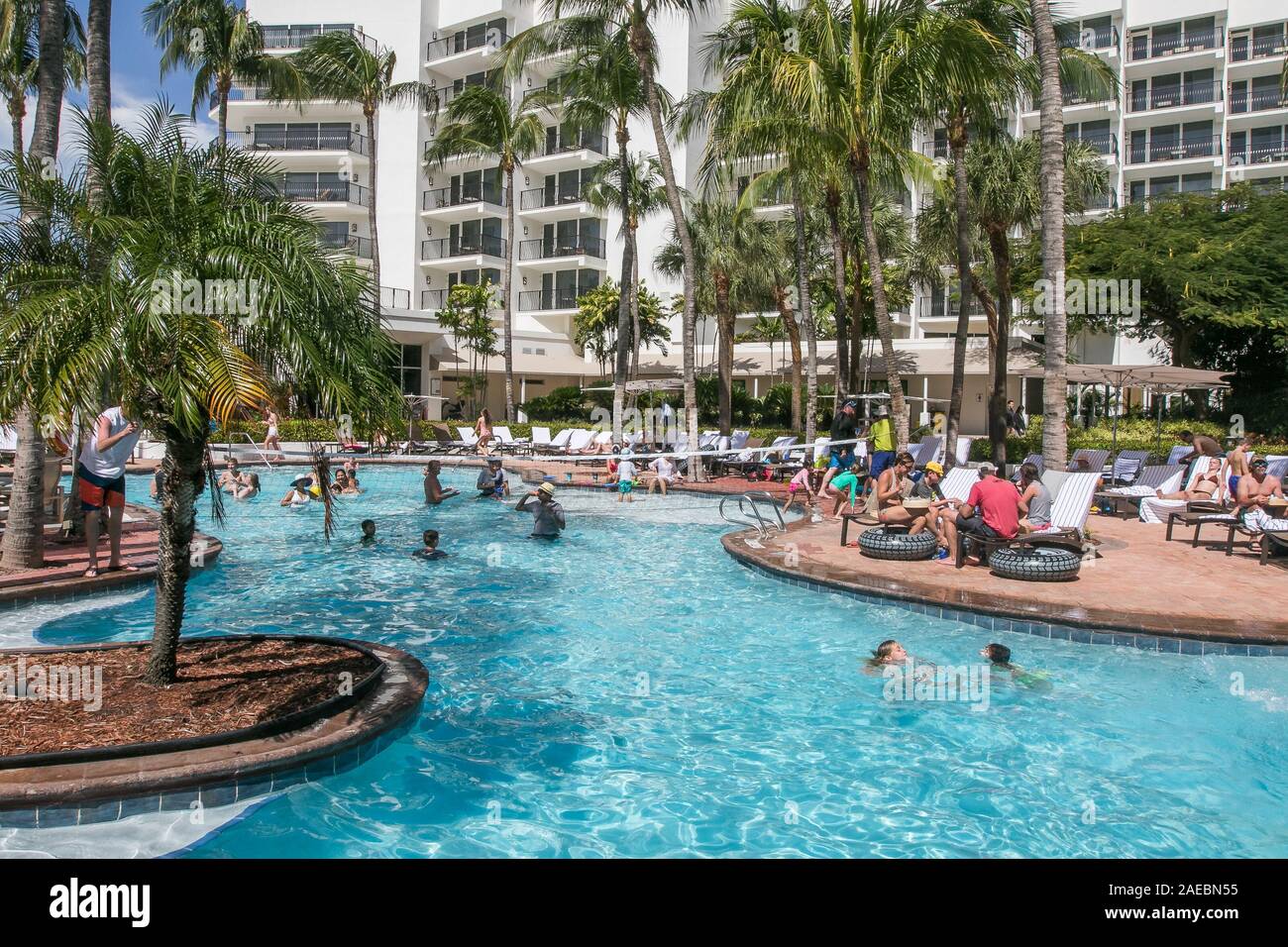 Aruba, 11/27/2019: Customers of Marriott Stelaris Hotel and Casino are enjoying their stay on the property. Stock Photo