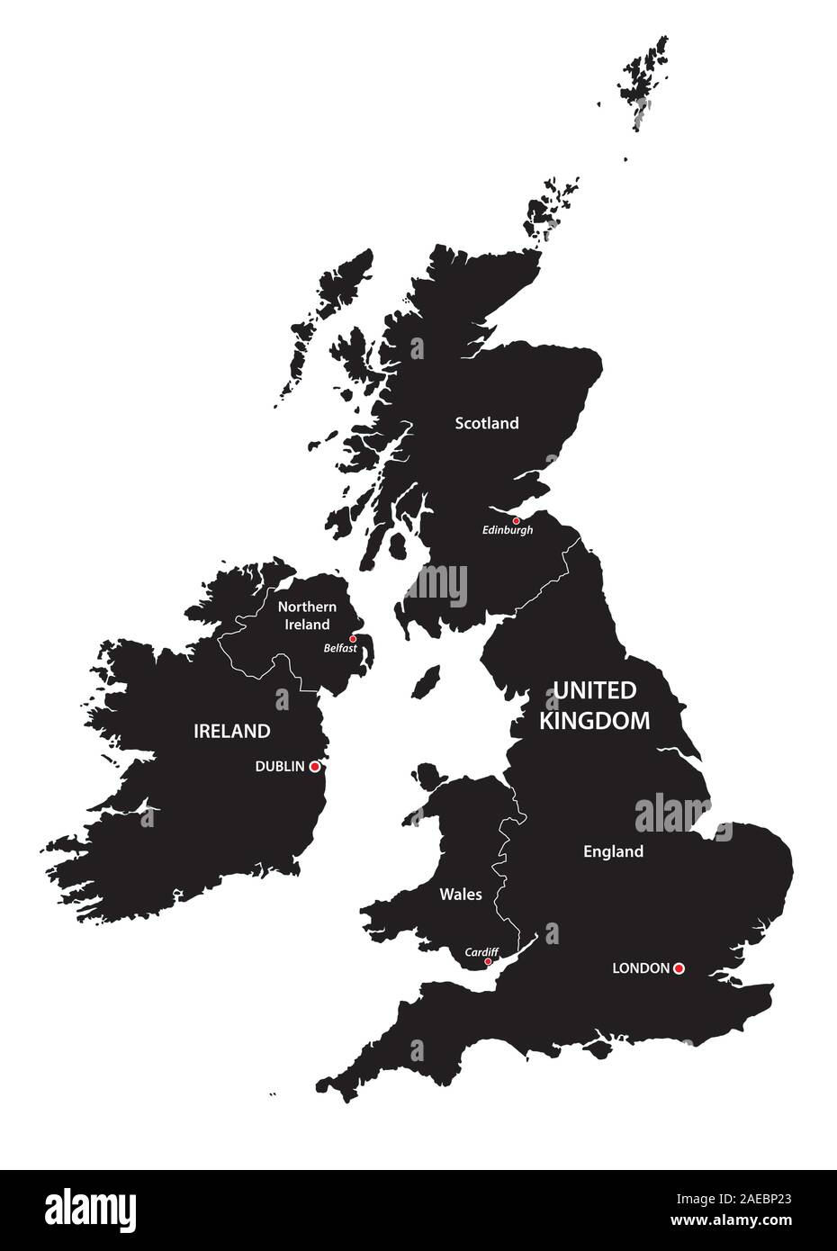 united kingdom and ireland map in black and white Stock Vector