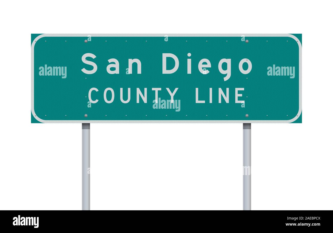 Vector illustration of the San Diego County Line green road sign Stock Vector