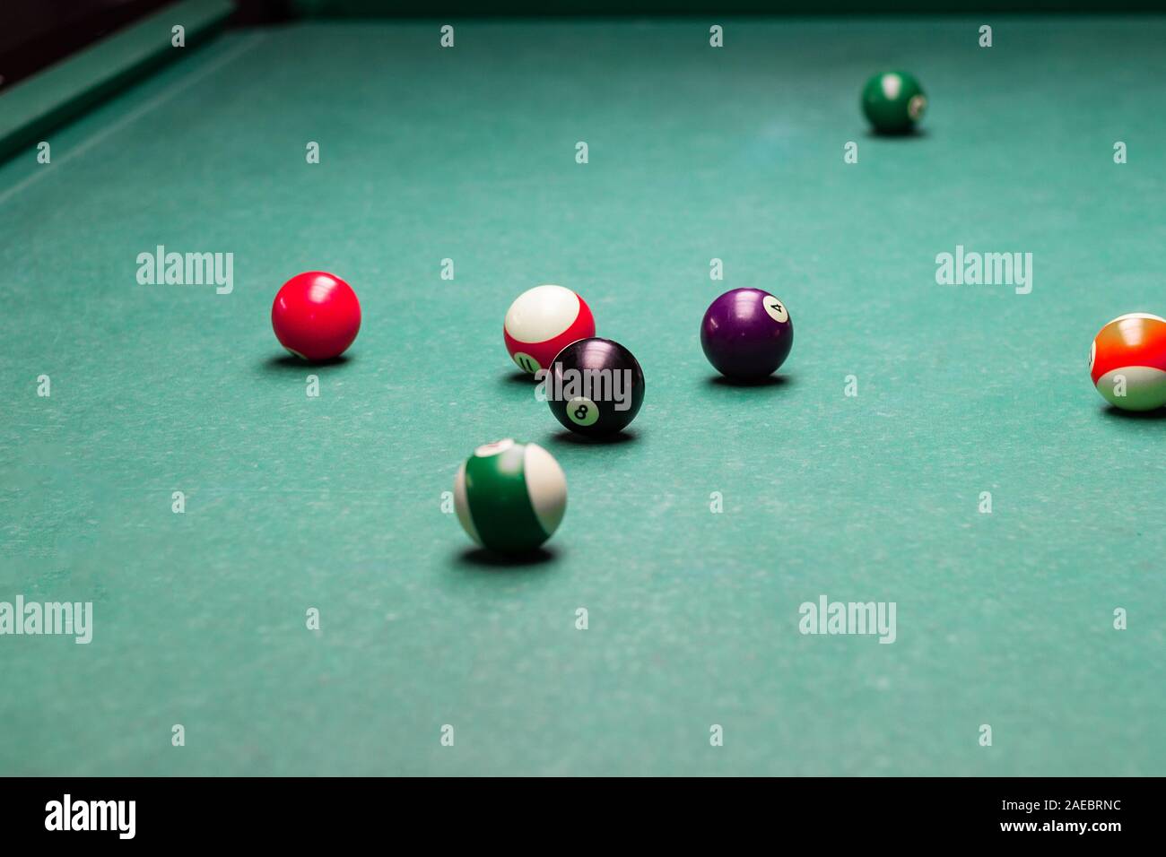billiard balls breaking from the impact.the game of pool.the