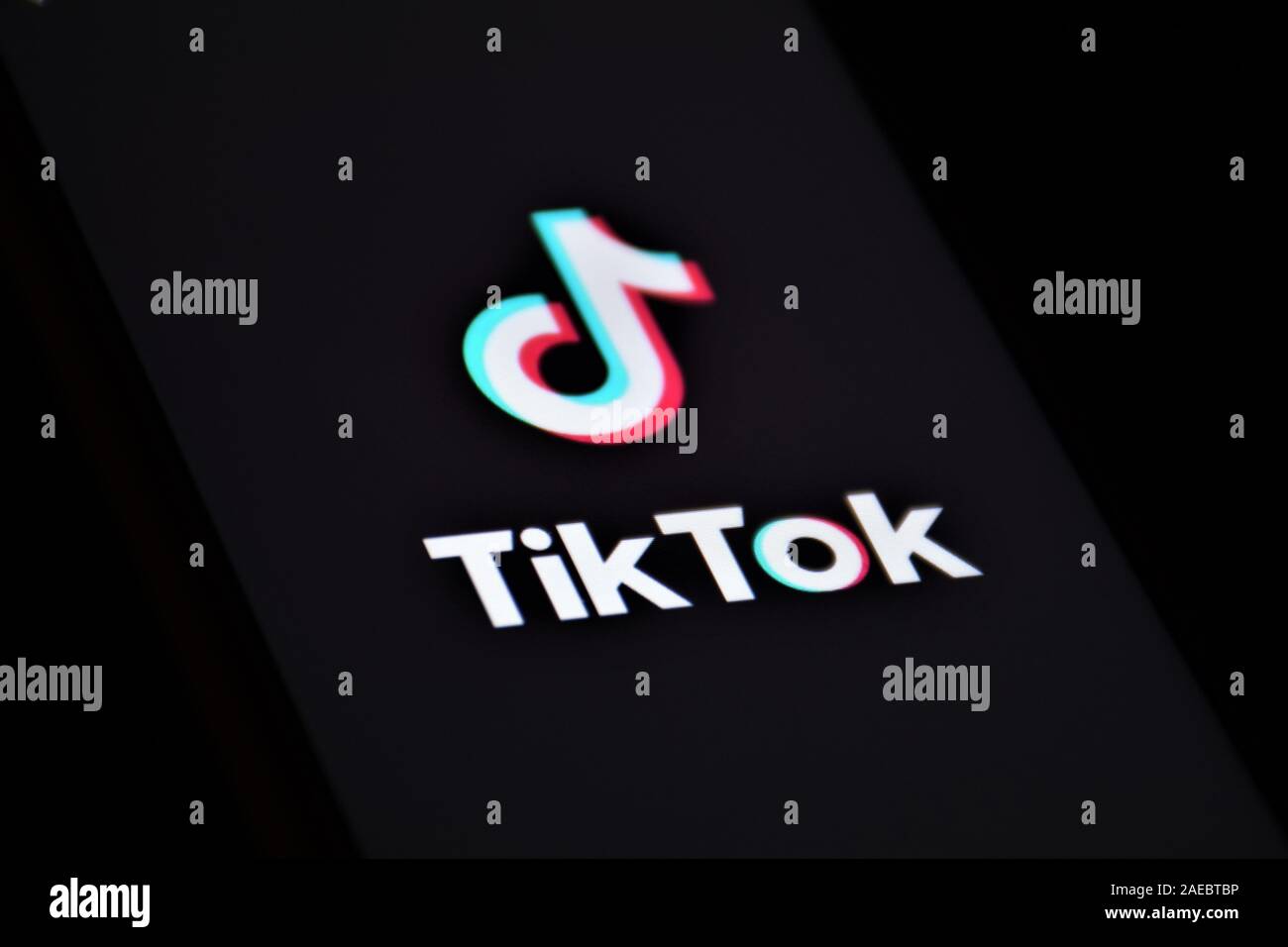Close up view of the TikTok logo, app icon, logo displayed on a modern smartphone Stock Photo