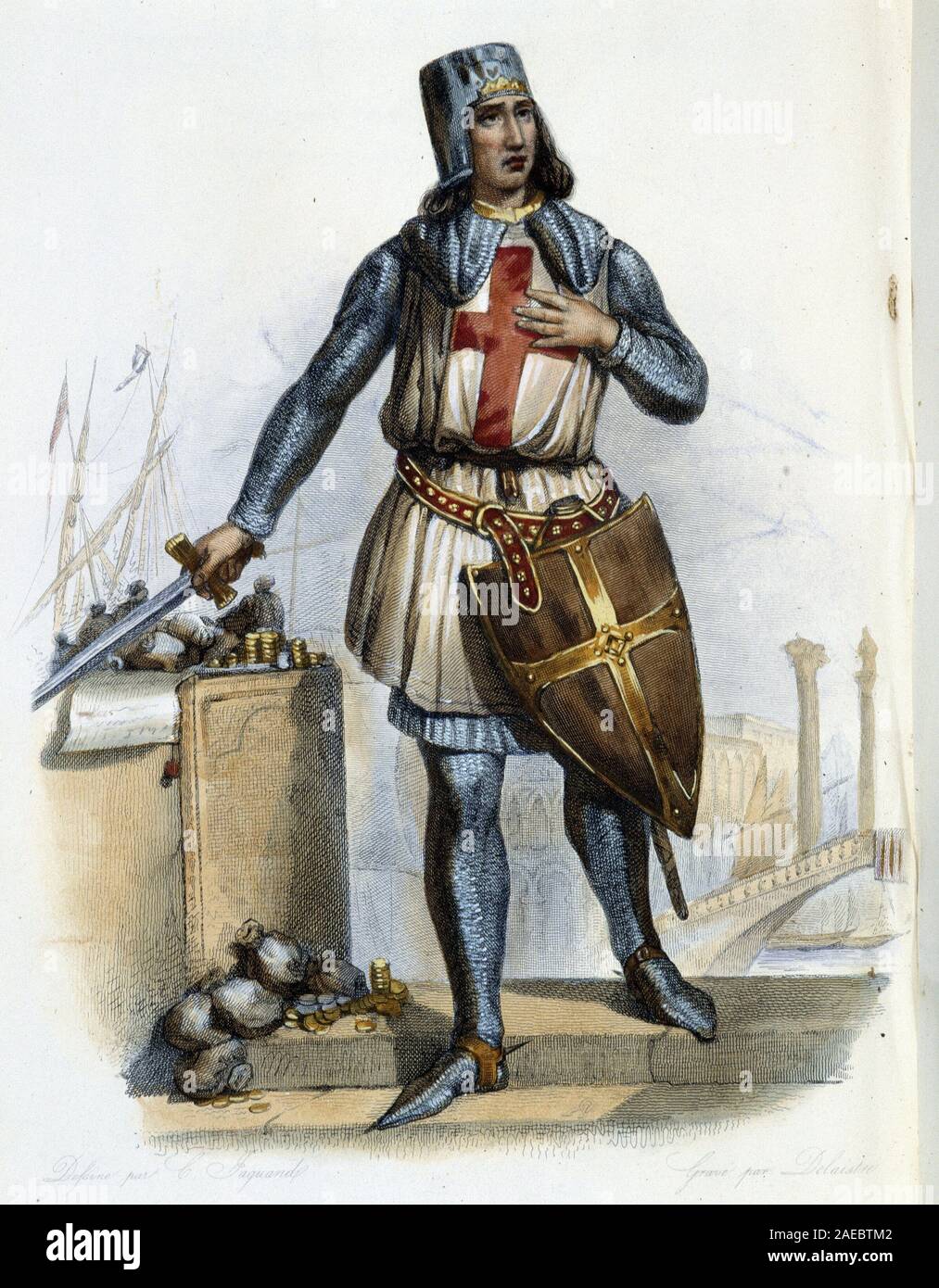 Geoffroi de Villehardouin (1150-1228), historien et chevalier croise du Moyen Age- in 'Le Plutarque francais', par Mennechet, Paris, 1844-47 Stock Photo