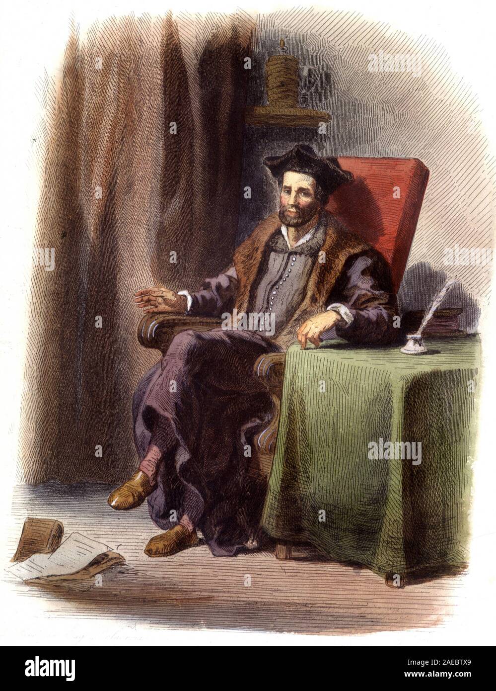 Portrait de Francois Rabelais assis (1483-1553) - in "Le Plutarque francais", Ed. Mennechet, 1844-1847 Stock Photo