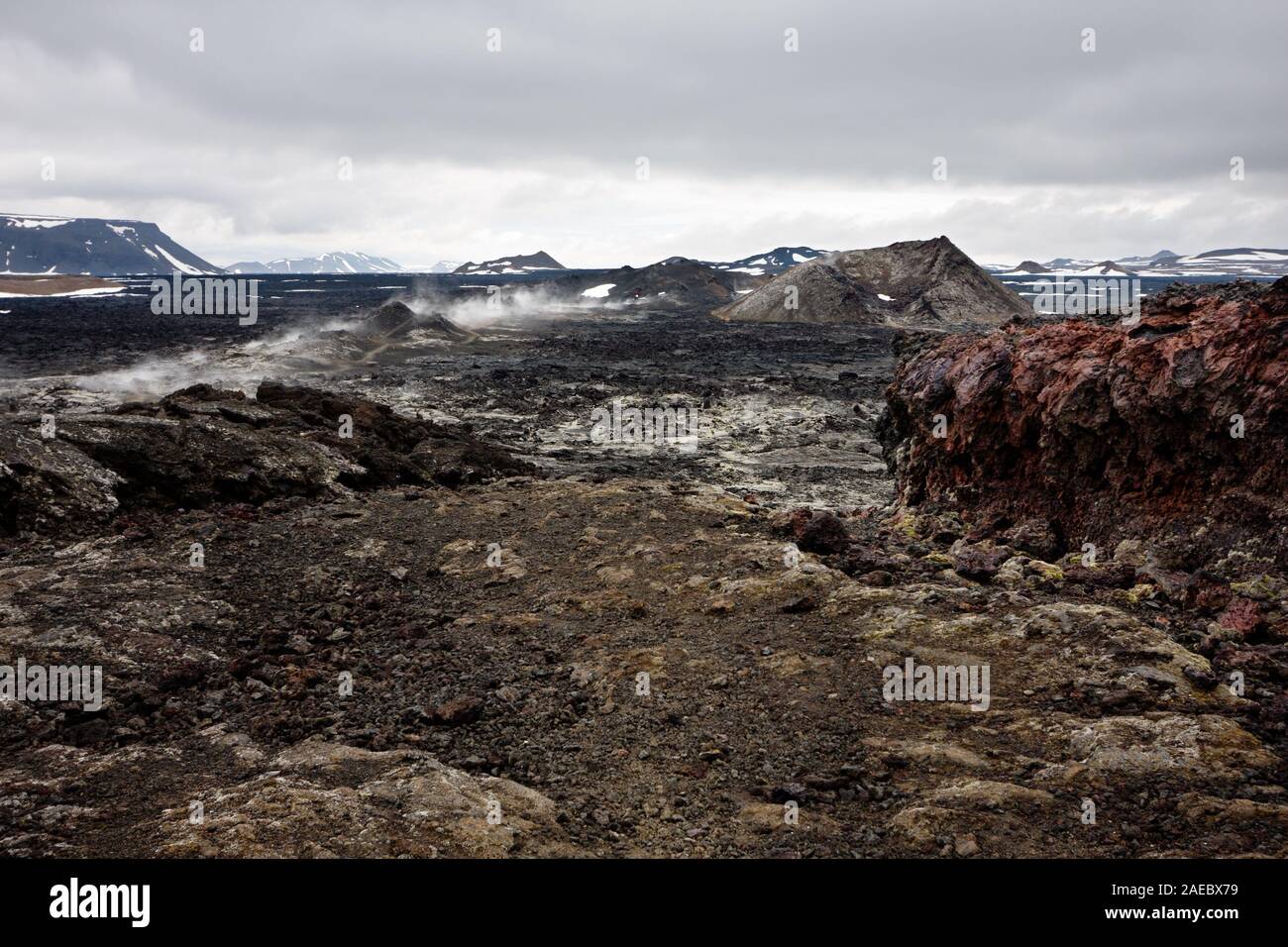 Still hot lava fields in the Krafla area in Iceland, Leirhnjukur. Stock Photo