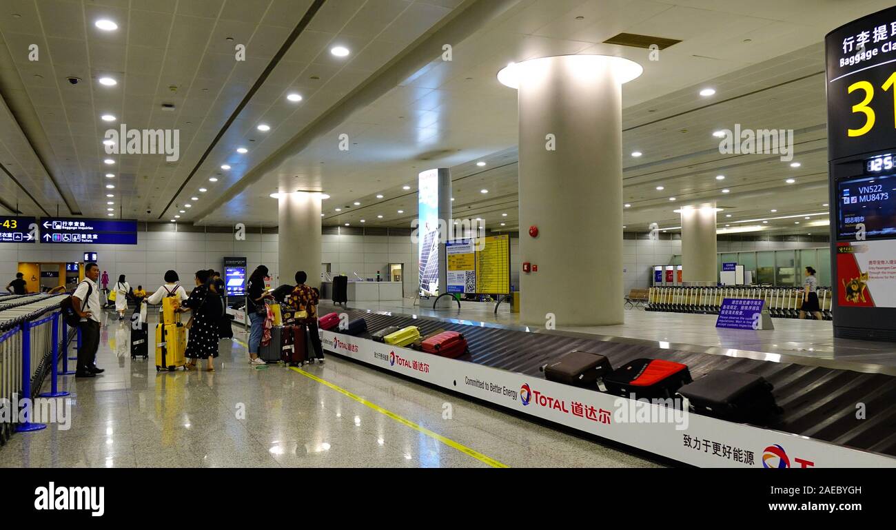 Shanghai, China - Jun 3, 2019. Baggage claim in Arrival Terminal of Shanghai Pudong Airport (PVG). The airport is the busiest gateway of mainland Chin Stock Photo