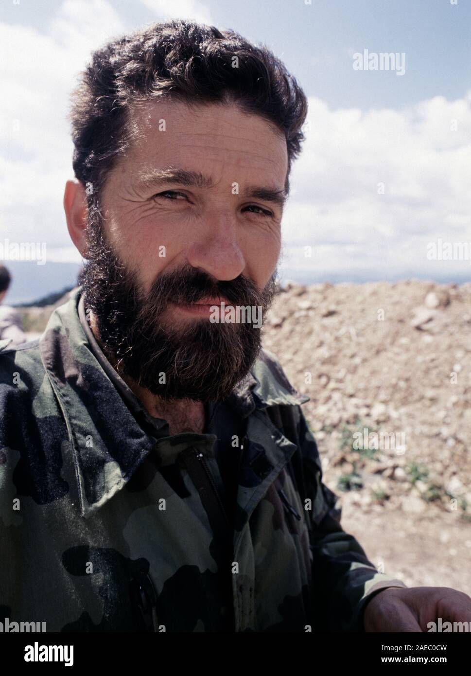 11th August 1993 During the Siege of Sarajevo: portrait of a Bosnian-Serb soldier on Mount Trebevic, above Sarajevo. Stock Photo
