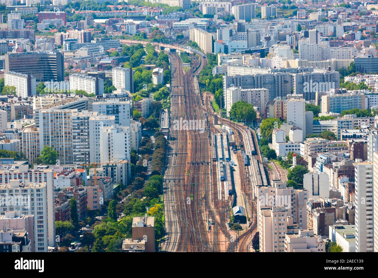 Paris Southern Inner Rim Paris, France cityscape south, with major railway system heading ...
