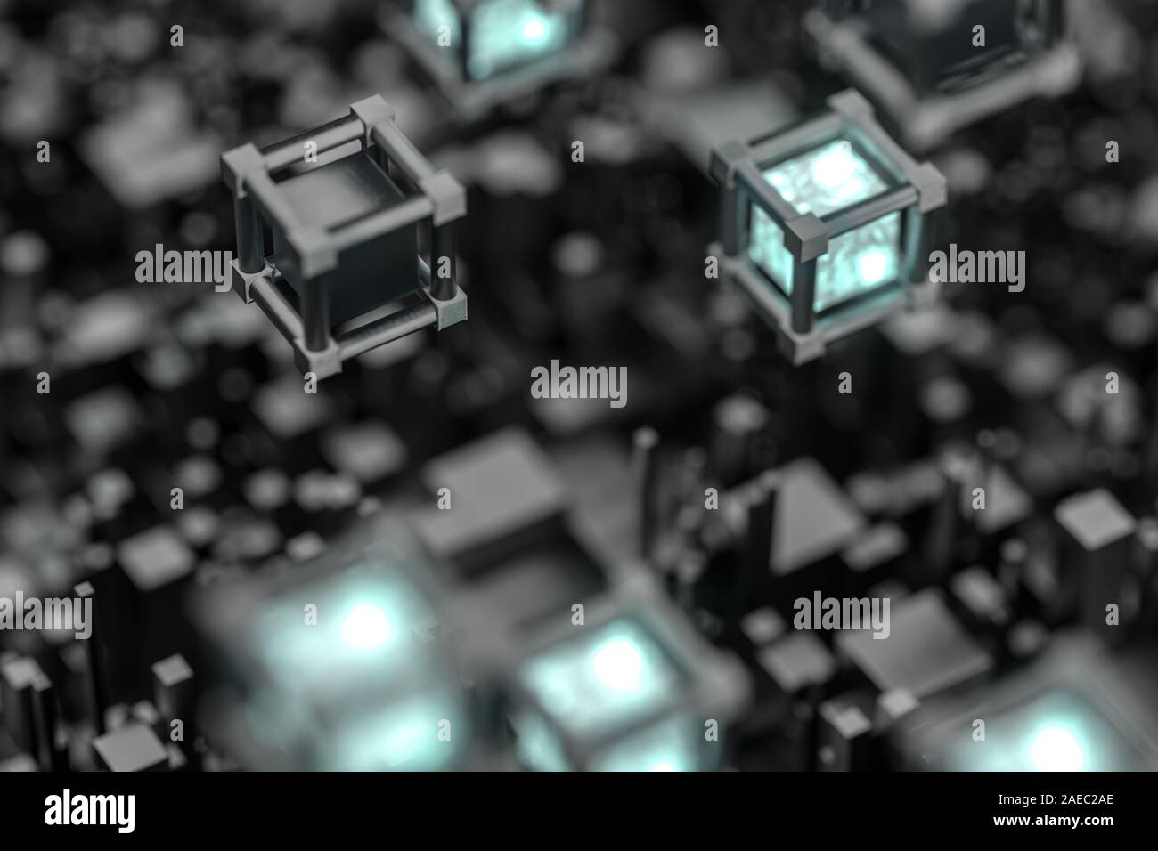 Randomly distributed cubes, Industrial background, 3d rendering ...