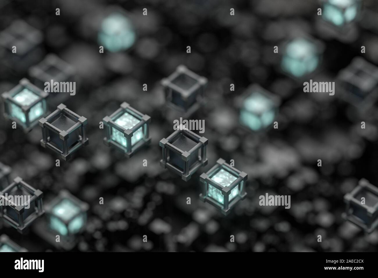 Randomly distributed cubes, Industrial background, 3d rendering ...
