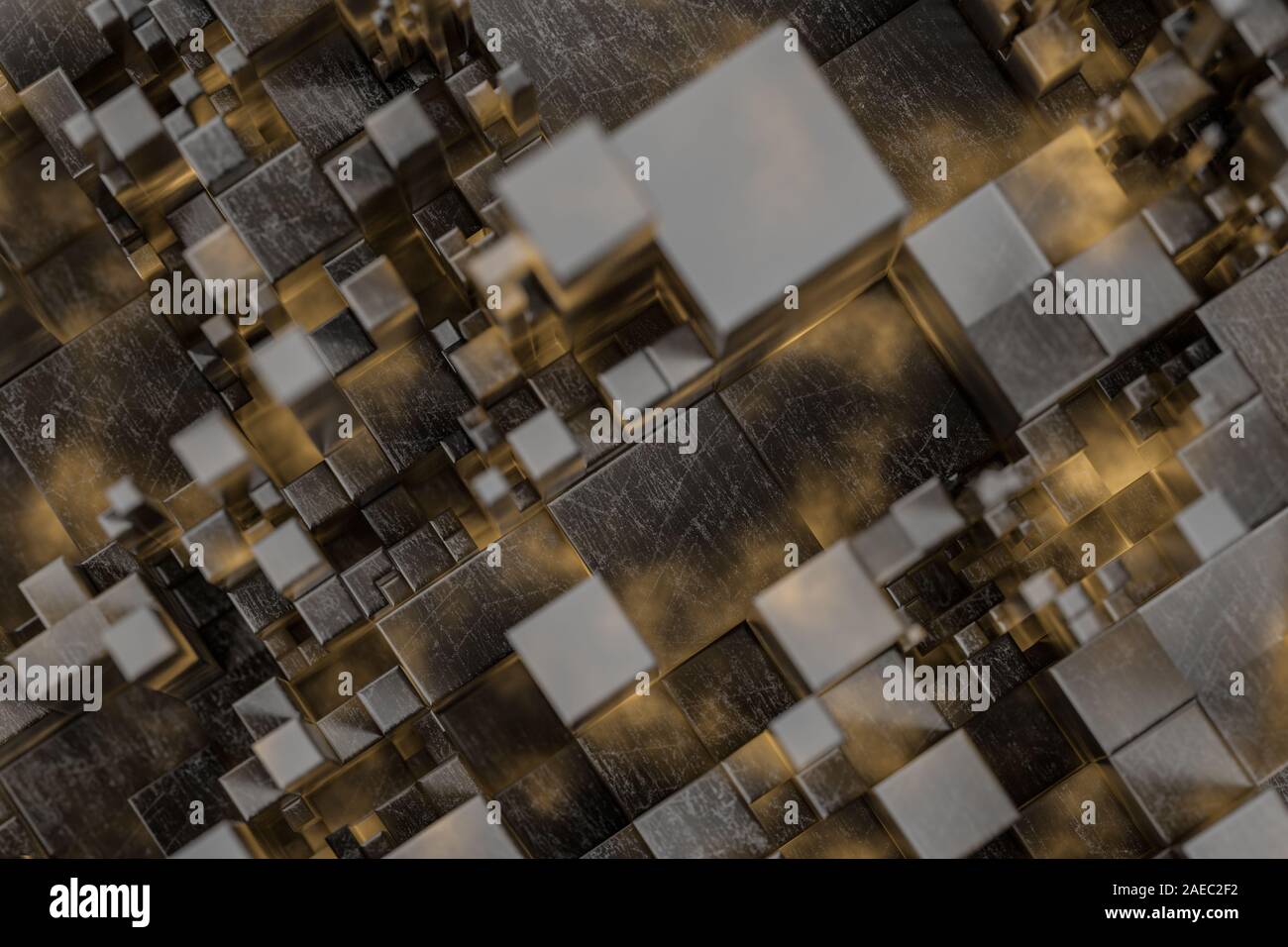 Randomly distributed cubes, Industrial background, 3d rendering ...