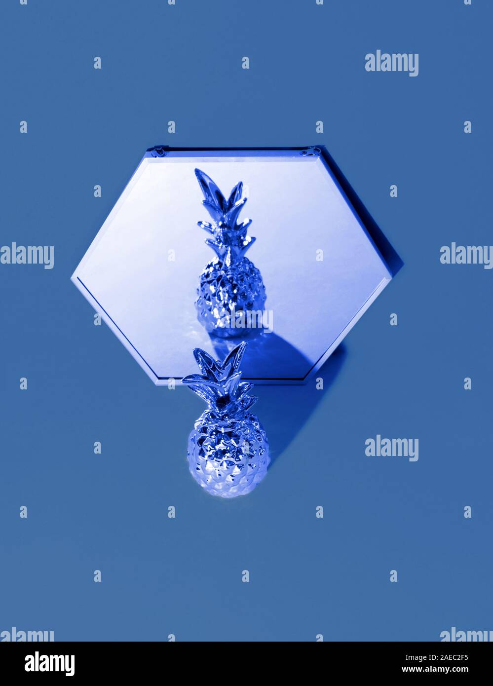 Tropical Pineapple on classic blue background. Stock Photo